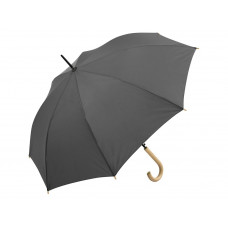 Зонт-трость 1134 Okobrella с деревянной ручкой и куполом из переработанного пластика, серый с нанесением логотипа компании
