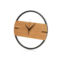 Деревянные часы с металлическим ободом, диаметр 30 см, "Time Wheel" горизонтальные, натуральный/черн