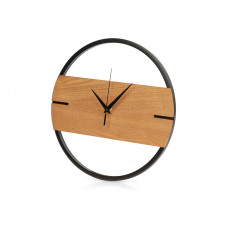 Деревянные часы с металлическим ободом, диаметр 30 см, "Time Wheel" горизонтальные, натуральный/черн