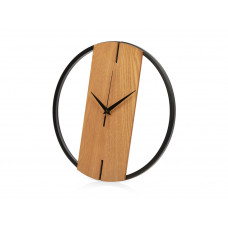 Деревянные часы с металлическим ободом, диаметр 30 см, "Time Wheel", натуральный/черный