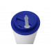 Пластиковый стакан Take away с двойными стенками и крышкой с силиконовым клапаном, 350 мл, белый/синий с нанесением логотипа компании