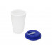 Пластиковый стакан Take away с двойными стенками и крышкой с силиконовым клапаном, 350 мл, белый/синий с нанесением логотипа компании