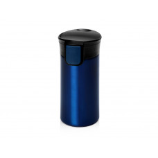 Вакуумная термокружка с кнопкой Upgrade, Waterline, темно-синий с нанесением логотипа компании