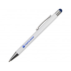 Ручка металлическая шариковая «Flowery» со стилусом и цветным зеркальным слоем, белый/синий