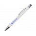 Ручка металлическая шариковая «Flowery» со стилусом и цветным зеркальным слоем, белый/синий с нанесением логотипа компании