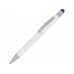 Ручка металлическая шариковая «Flowery» со стилусом и цветным зеркальным слоем, белый/синий с нанесением логотипа компании