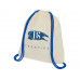 Рюкзак со шнурком Oregon, имеет цветные веревки, изготовлен из хлопка 100 г/м2, бежевый/синий с нанесением логотипа компании
