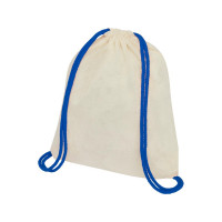 Рюкзак со шнурком Oregon, имеет цветные веревки, изготовлен из хлопка 100 г/м2, бежевый/синий