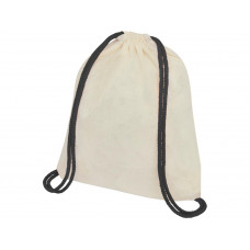 Рюкзак со шнурком Oregon, имеет цветные веревки, изготовлен из хлопка 100 г/м2, бежевый/черный с нанесением логотипа компании