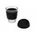 Стеклянный стакан Monday с силиконовой крышкой и манжетой, 350мл, черный с нанесением логотипа компании