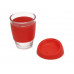 Стеклянный стакан Monday с силиконовой крышкой и манжетой, 350мл, красный с нанесением логотипа компании