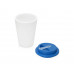 Пластиковый стакан Take away с двойными стенками и крышкой с силиконовым клапаном, 350 мл, белый/голубой с нанесением логотипа компании