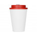 Пластиковый стакан Take away с двойными стенками и крышкой с силиконовым клапаном, 350 мл, белый/красный с нанесением логотипа компании