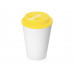 Пластиковый стакан Take away с двойными стенками и крышкой с силиконовым клапаном, 350 мл, белый/желтый с нанесением логотипа компании