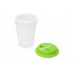 Пластиковый стакан Take away с двойными стенками и крышкой с силиконовым клапаном, 350 мл, белый/зел. Яблоко с нанесением логотипа компании