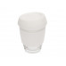 Стеклянный стакан Monday с силиконовой крышкой и манжетой, 350мл, белый с нанесением логотипа компании