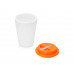 Пластиковый стакан Take away с двойными стенками и крышкой с силиконовым клапаном, 350 мл, белый/оранжевый с нанесением логотипа компании