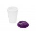 Пластиковый стакан Take away с двойными стенками и крышкой с силиконовым клапаном, 350 мл, белый/фиолетовый с нанесением логотипа компании