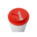 Пластиковый стакан Take away с двойными стенками и крышкой с силиконовым клапаном, 350 мл, белый/красный с нанесением логотипа компании