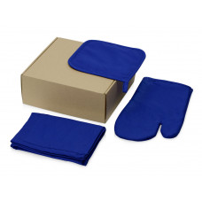 Подарочный набор с фартуком, прихваткой, синий с нанесением логотипа компании