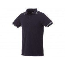 Мужская футболка поло Fairfield с коротким рукавом с проклейкой, темно-синий/серый меланж/белый с нанесением логотипа компании