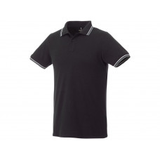 Мужская футболка поло Fairfield с коротким рукавом с проклейкой, черный/серый меланж/белый с нанесением логотипа компании