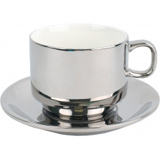 Серебряная чайная пара: чашка на 250 мл с блюдцем с нанесением логотипа компании