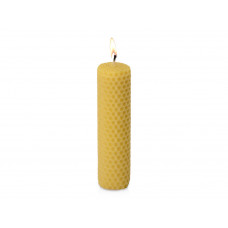 Свеча из вощины 3,5 х 12,5 см с деревянным ярлыком, желтый с нанесением логотипа компании