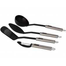 Набор кухонных предметов со стальными ручками «Paul Bocuse» из 4 предметов, черный с нанесением логотипа компании