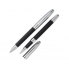 Набор «Рейн»: ручка шариковая, ручка роллер в футляре черный с нанесением логотипа компании