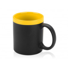 Кружка с покрытием для рисования мелом «Да Винчи», черный/желтый с нанесением логотипа компании