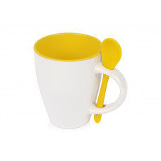 Кружка «Авеленго» с ложкой, белый/желтый с нанесением логотипа компании
