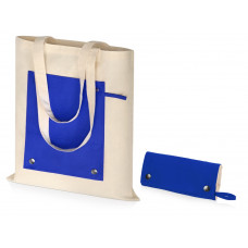 Складная хлопковая сумка для шопинга Gross с карманом, синий с нанесением логотипа компании