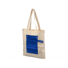 Хлопковая рулонная сумка-тоут на кнопках, натуральный/синий с нанесением логотипа компании