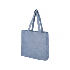 Эко-сумка Pheebs с клинчиком, изготовленая из переработанного хлопка, плотность 210 г/м2, синий меланж с нанесением логотипа компании