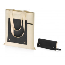 Складная хлопковая сумка для шопинга Gross с карманом, черный с нанесением логотипа компании