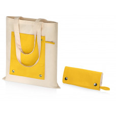 Складная хлопковая сумка для шопинга Gross с карманом, желтый с нанесением логотипа компании