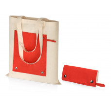 Складная хлопковая сумка для шопинга Gross с карманом, красный с нанесением логотипа компании