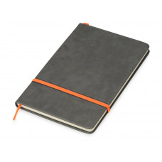 Блокнот «Color» линованный А5 в твердой обложке с резинкой, серый/оранжевый с нанесением логотипа компании