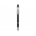 Ручка металлическая soft-touch шариковая со стилусом «Sway», черный/серебристый с нанесением логотипа компании