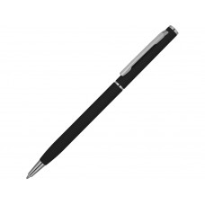 Ручка металлическая шариковая "Атриум" с покрытием софт-тач, черный с нанесением логотипа компании