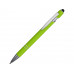 Ручка металлическая soft-touch шариковая со стилусом «Sway», зеленое яблоко/серебристый с нанесением логотипа компании