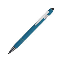 Ручка металлическая soft-touch шариковая со стилусом «Sway», синий/серебристый