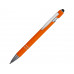Ручка металлическая soft-touch шариковая со стилусом «Sway», оранжевый/серебристый с нанесением логотипа компании