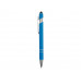 Ручка металлическая soft-touch шариковая со стилусом «Sway», голубой/серебристый с нанесением логотипа компании