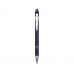 Ручка металлическая soft-touch шариковая со стилусом «Sway», темно-синий/серебристый с нанесением логотипа компании