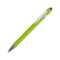 Ручка металлическая soft-touch шариковая со стилусом «Sway», зеленое яблоко/серебристый (P)