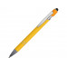 Ручка металлическая soft-touch шариковая со стилусом «Sway», желтый/серебристый с нанесением логотипа компании