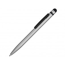 Ручка-стилус пластиковая шариковая «Poke», серебристый/черный с нанесением логотипа компании