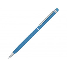Ручка-стилус шариковая "Jucy Soft" с покрытием soft touch, голубой с нанесением логотипа компании